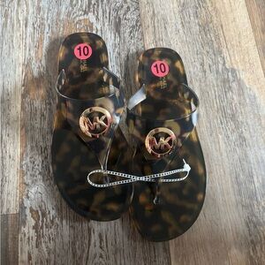 Michael Kors New Lillie Jelly Thong Sandals Animal Print Flip Flops Size 10